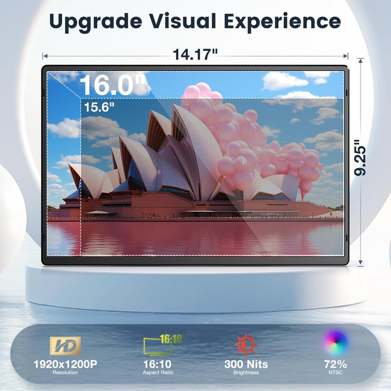 FLYTOCCA Portable Monitor, 16 Inch 1200P FHD, Horizontal and Vertical with Kickstand, Plug&Play, Built-in Speakers, Ultra-Thin Zero Frame,Travel Monitor for Laptop with Premium Smart Cover - Image 2